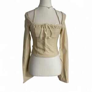 Valeria Long Sleeve Lace Fitted Cream Top With Tie Detail NWT Size XS